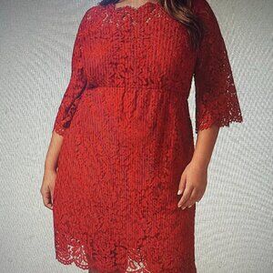 Lane Bryant Red Scallop Edge Fit & Flare Lined Lace Dress Size 18